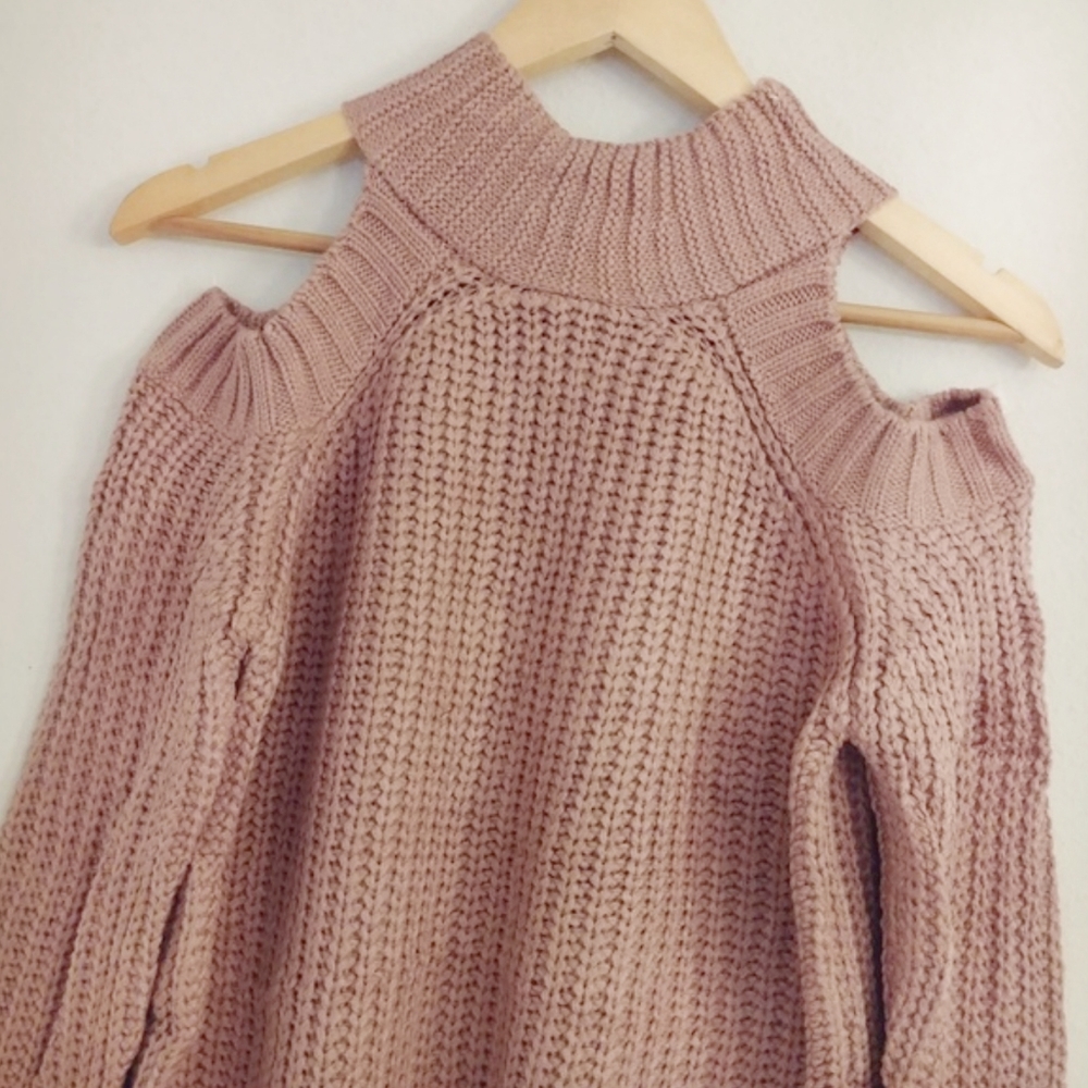💗 Last 1! Mauve Cold Shoulder Chunky Knit Sweater - Picture 7 of 8
